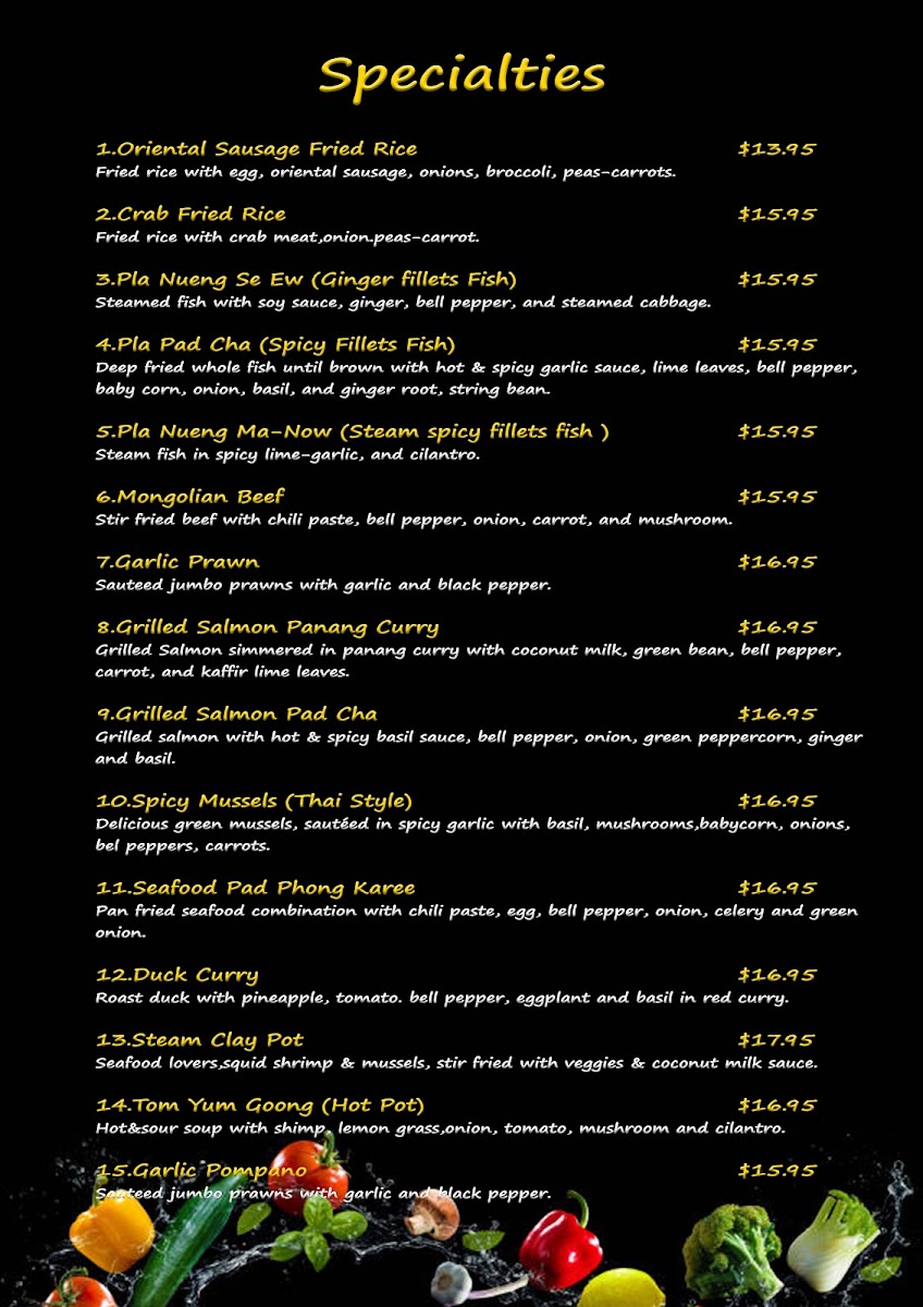 Cha La Wan Thai Cuisine menu board