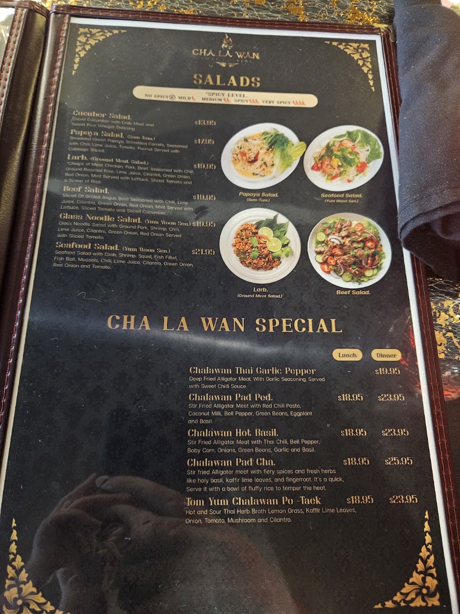 Cha La Wan Thai Cuisine menu board