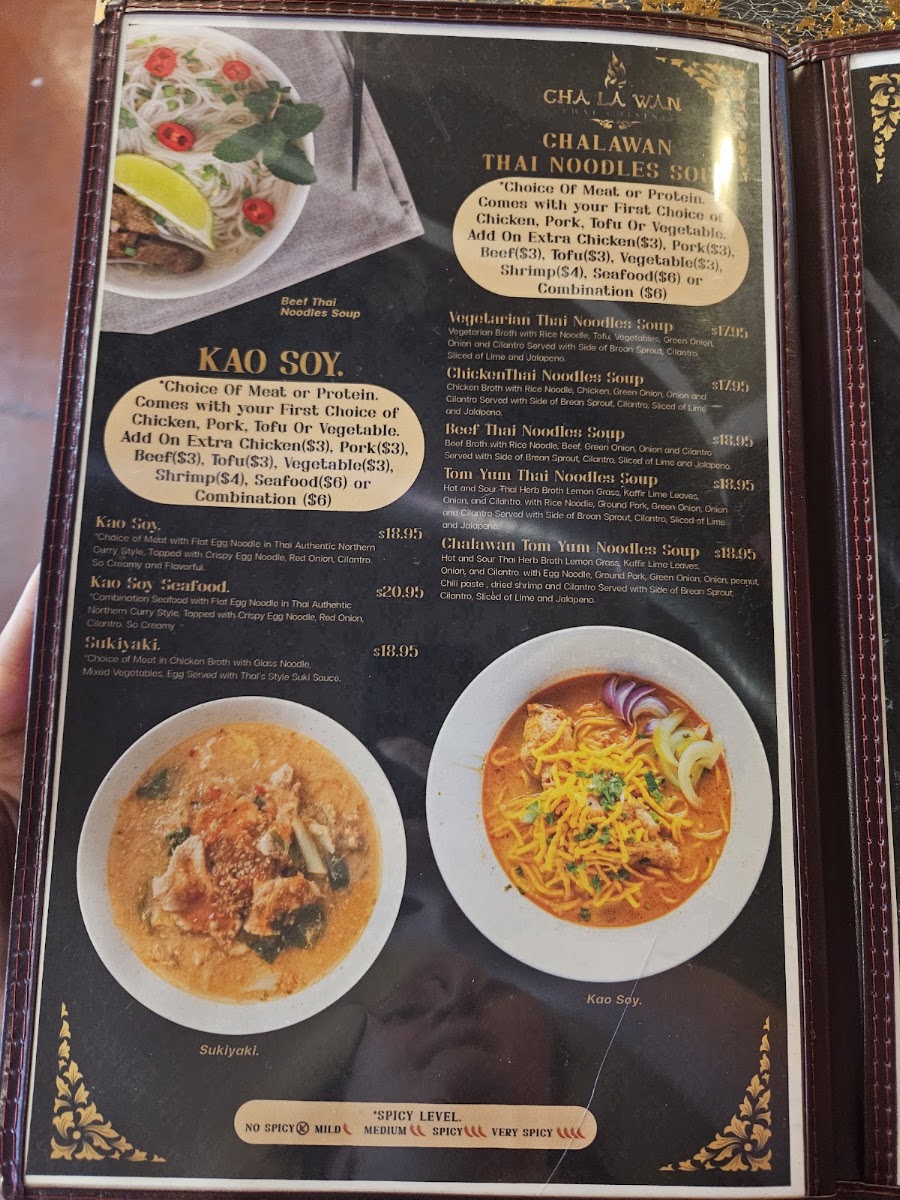 Cha La Wan Thai Cuisine menu board