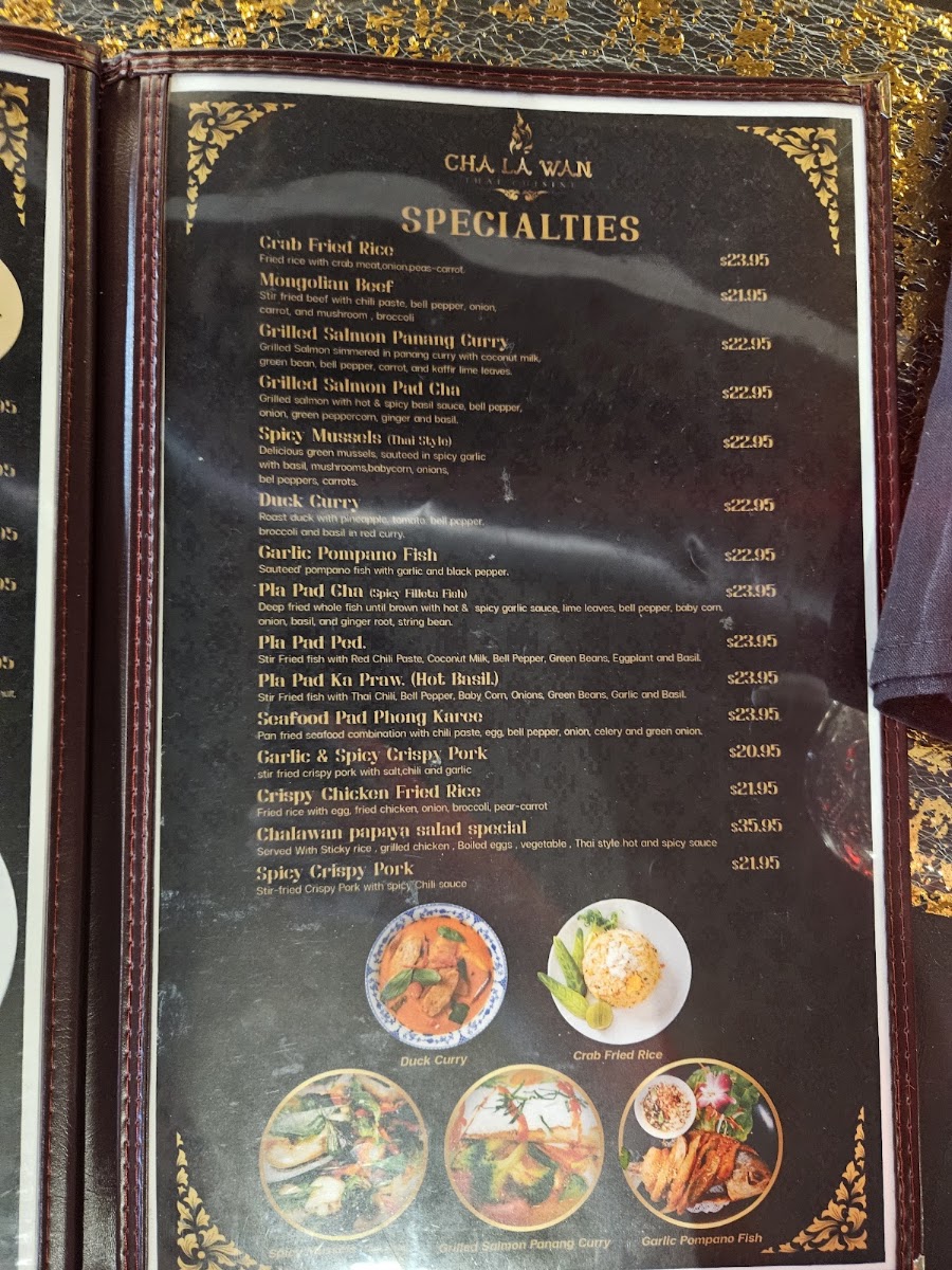 Cha La Wan Thai Cuisine menu board