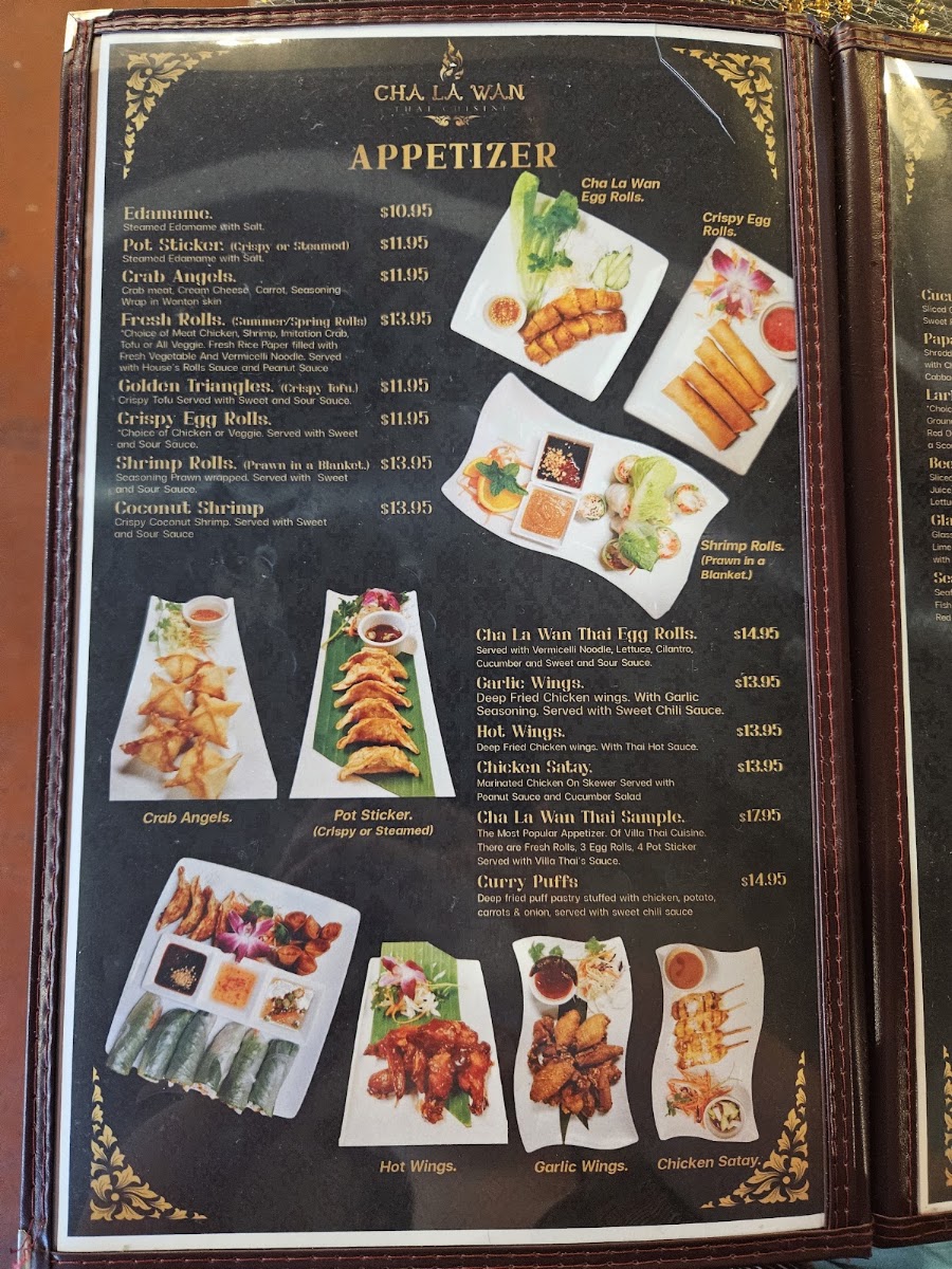 Cha La Wan Thai Cuisine menu board