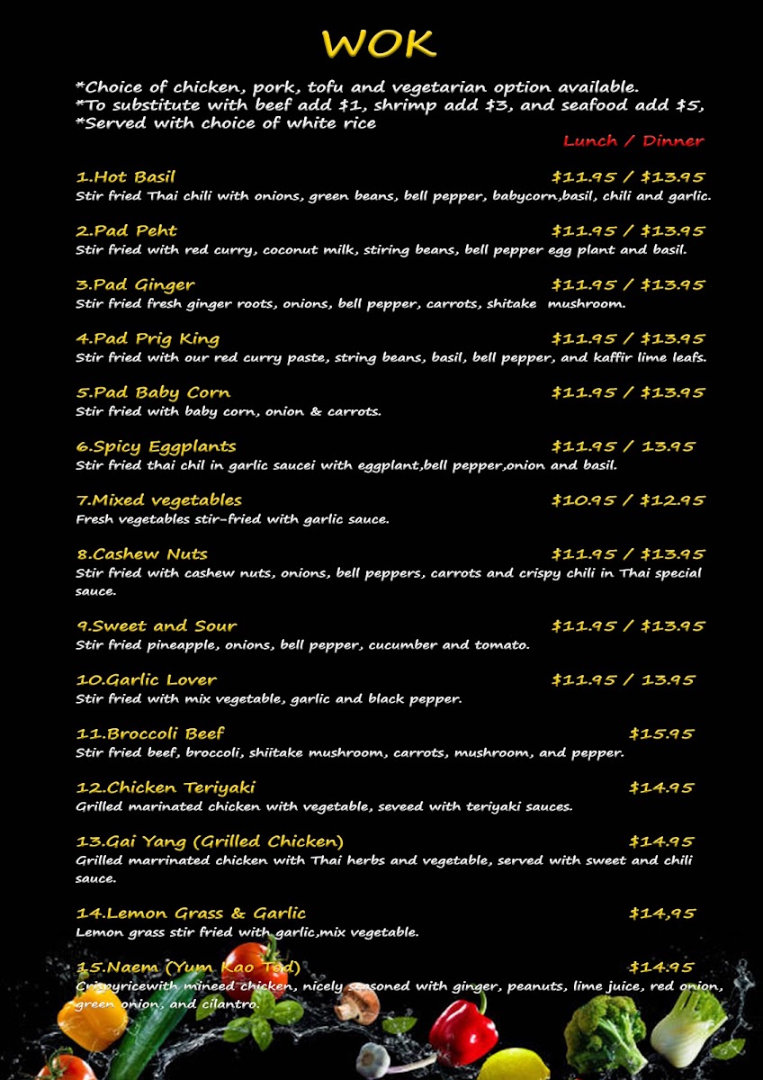 Cha La Wan Thai Cuisine menu board