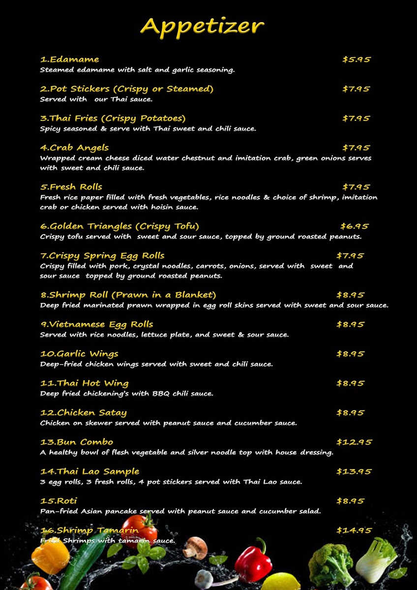 Cha La Wan Thai Cuisine menu board