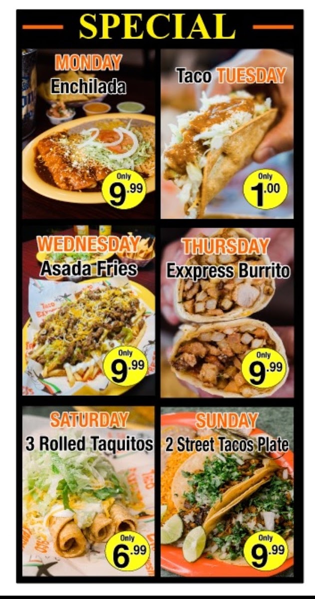 Taco Exxpress #9 menu board