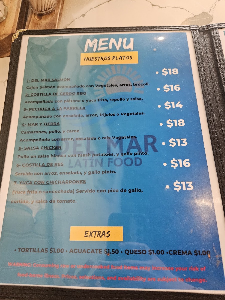 DEL MAR LATIN menu board