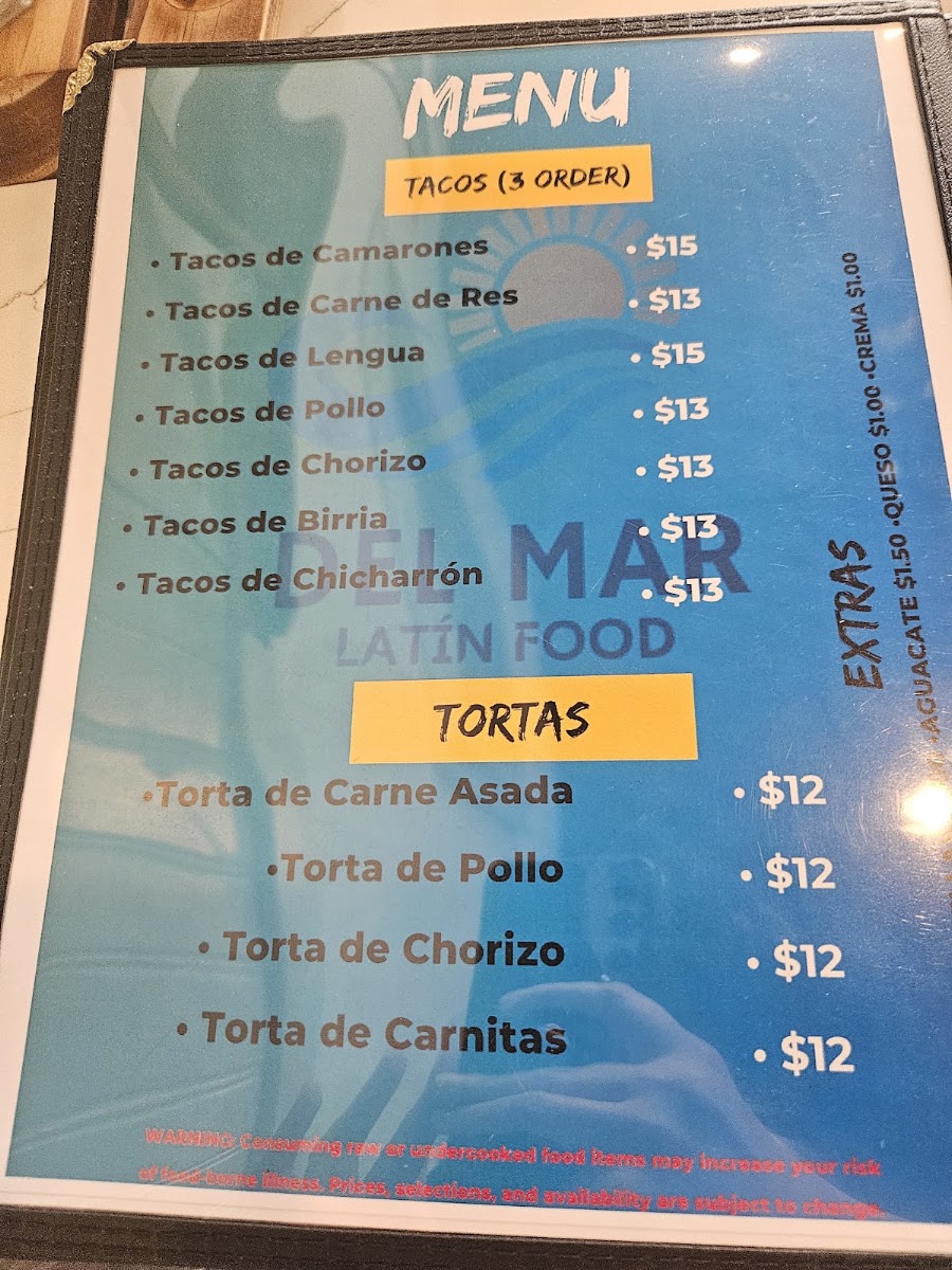 DEL MAR LATIN menu board
