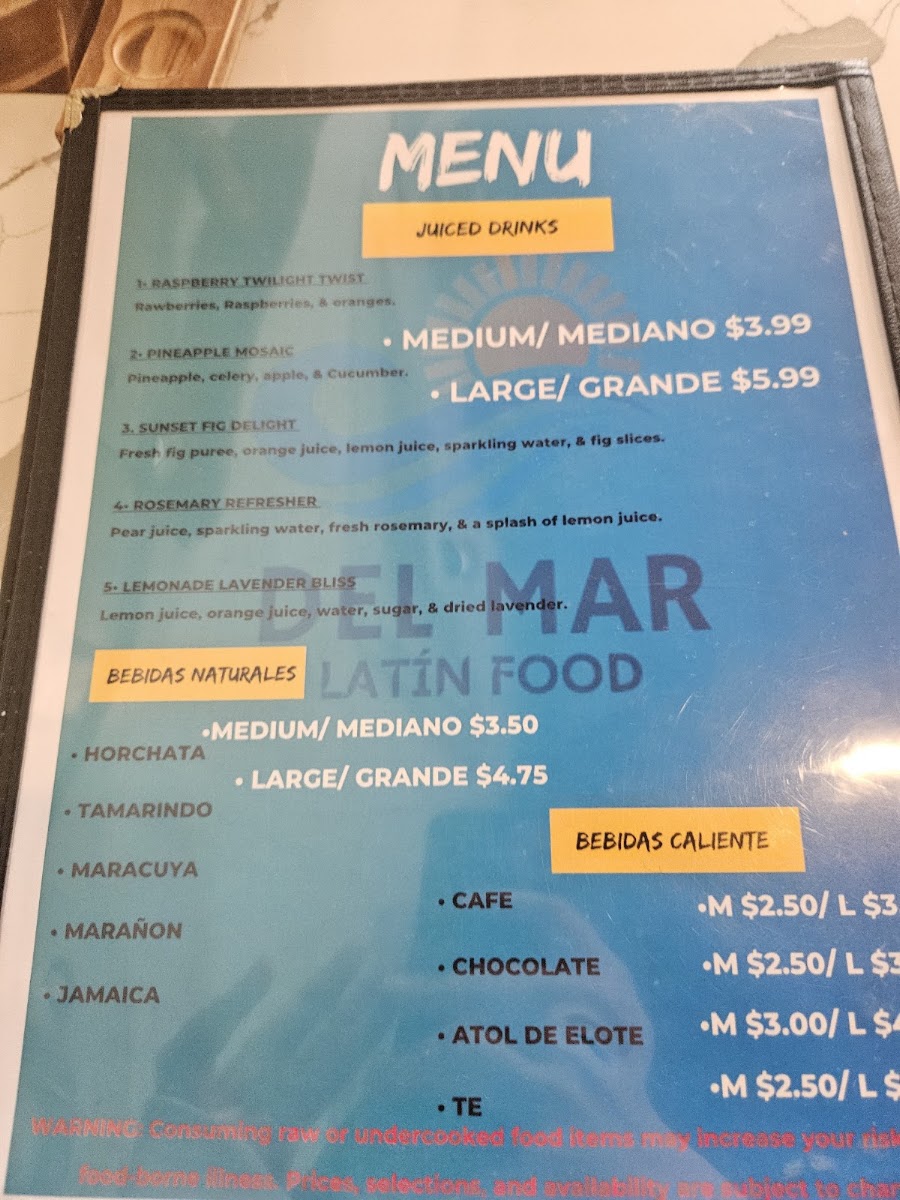DEL MAR LATIN menu board