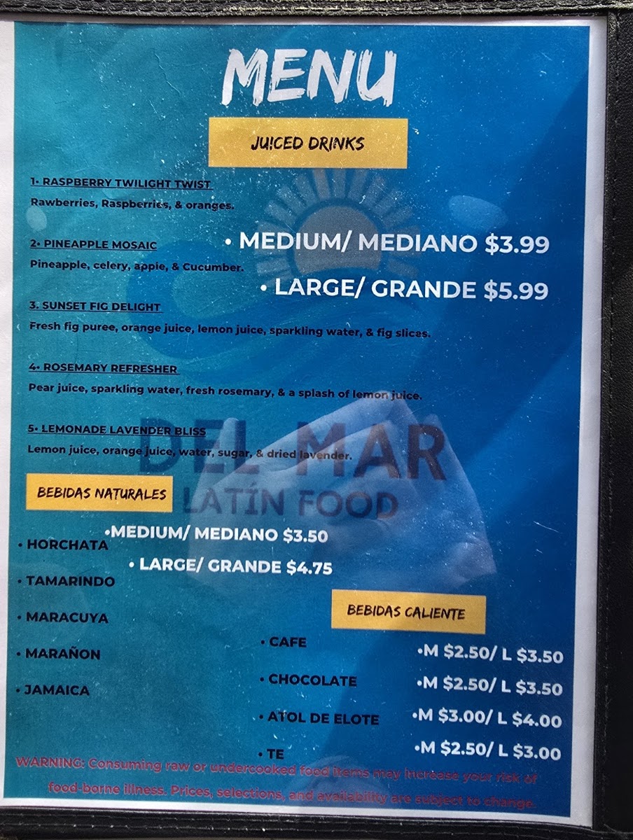 DEL MAR LATIN menu board
