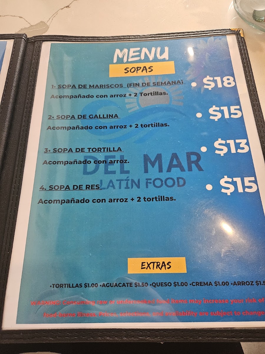DEL MAR LATIN menu board
