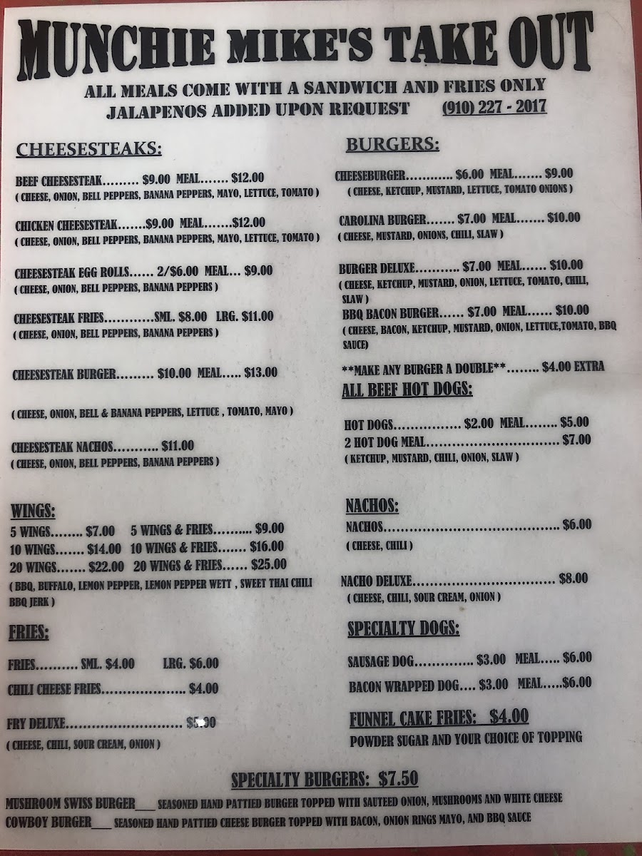 MUNCHIE MIKES menu board