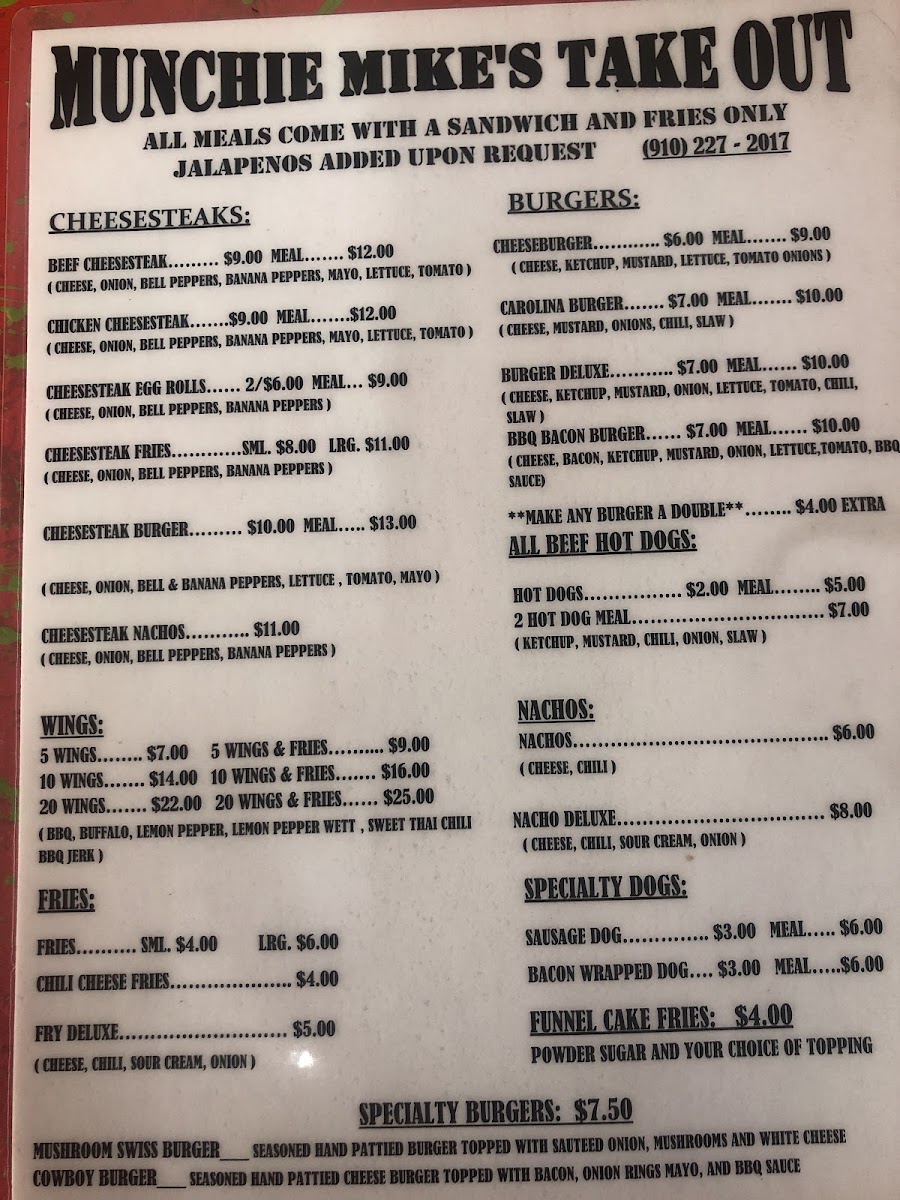 MUNCHIE MIKES menu board