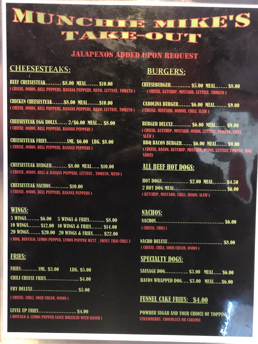 MUNCHIE MIKES menu board