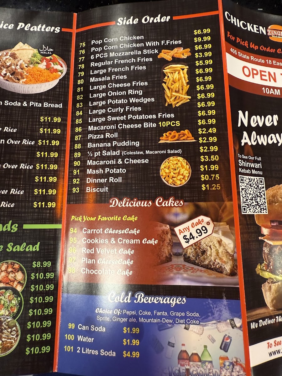 Zinger Halal Express menu board