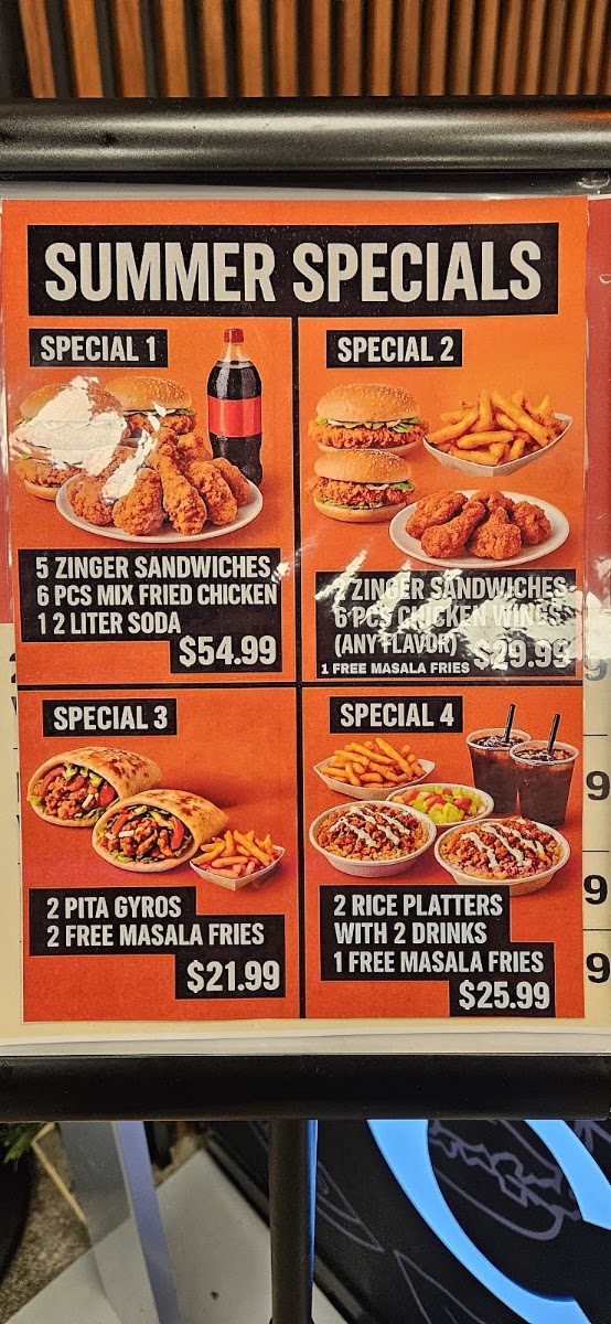 Zinger Halal Express menu board