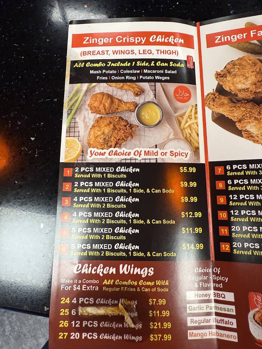 Zinger Halal Express menu board