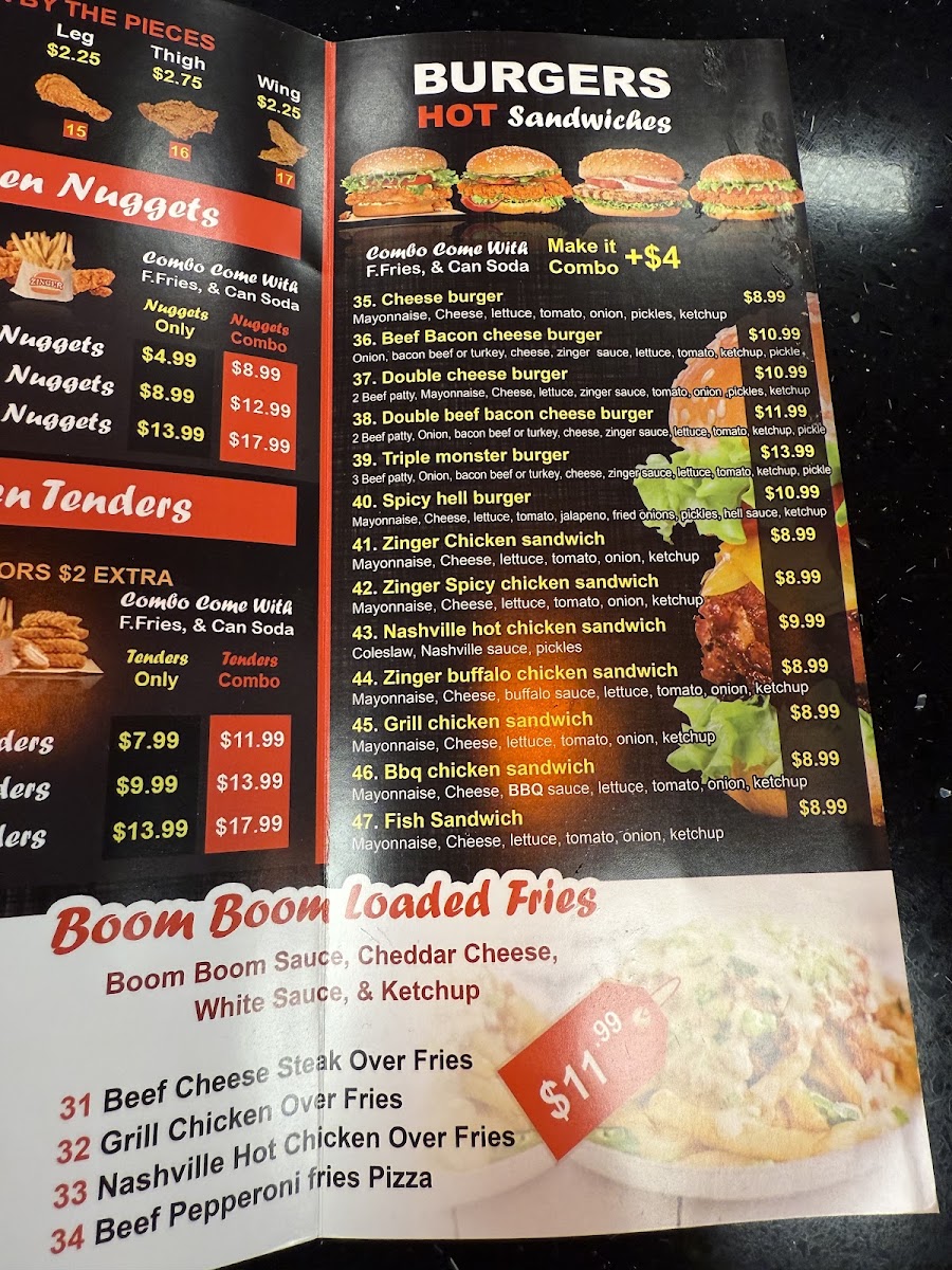 Zinger Halal Express menu board