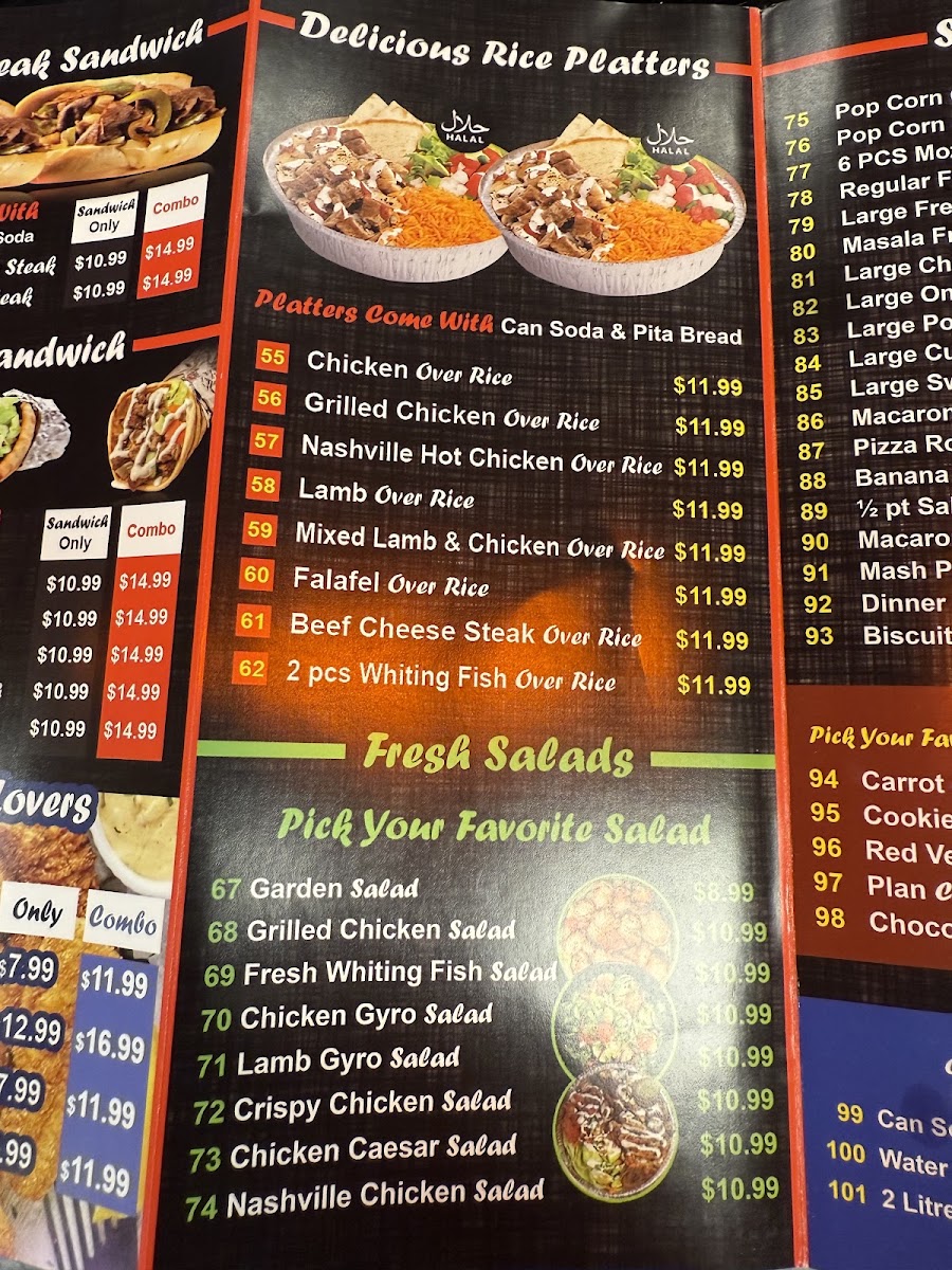 Zinger Halal Express menu board