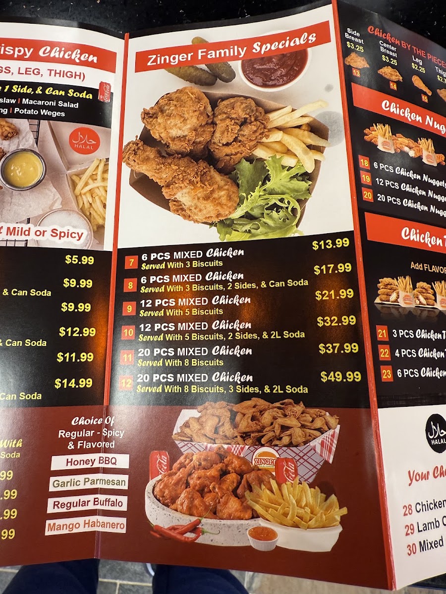 Zinger Halal Express menu board