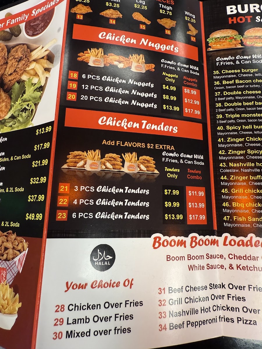 Zinger Halal Express menu board