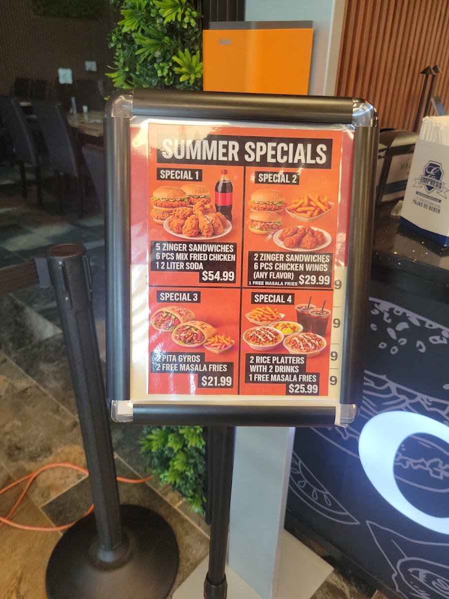 Zinger Halal Express menu board
