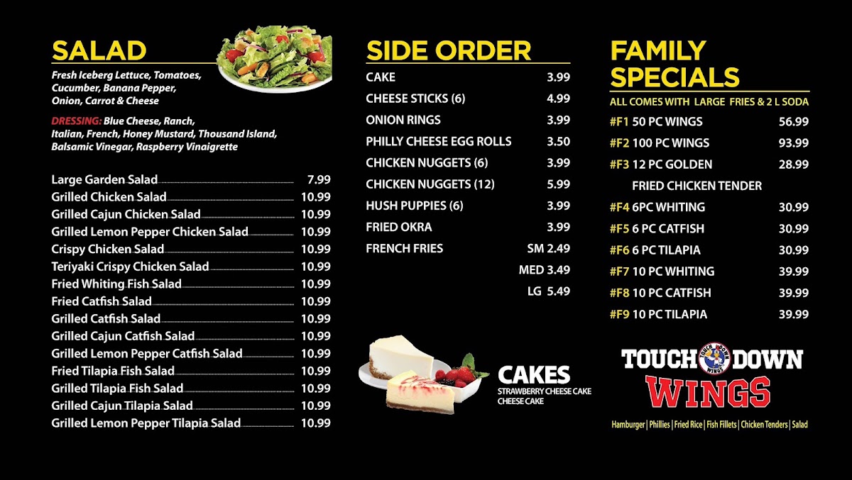 Touchdown Wings menu board