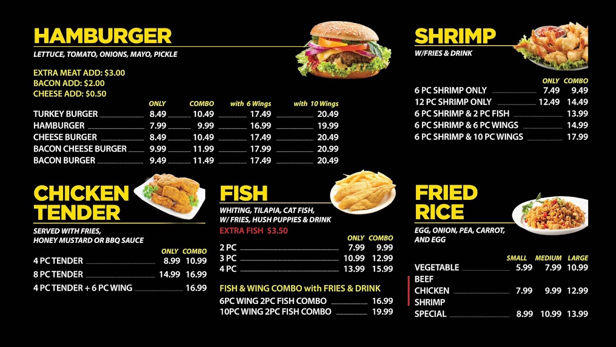 Touchdown Wings menu board