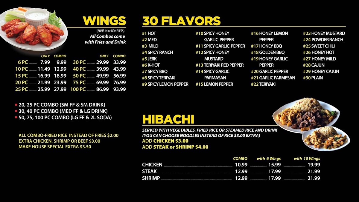 Touchdown Wings menu board
