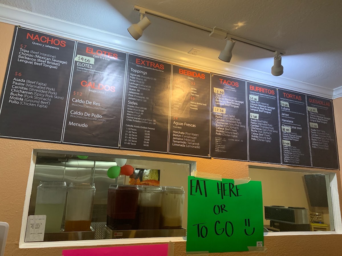 Las Trancas Express menu board