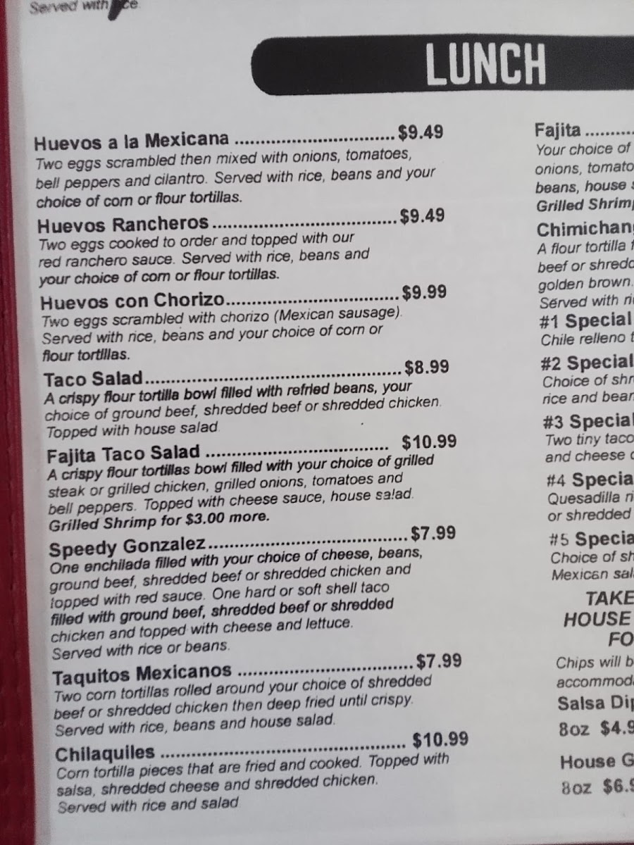 Las Trancas Express menu board