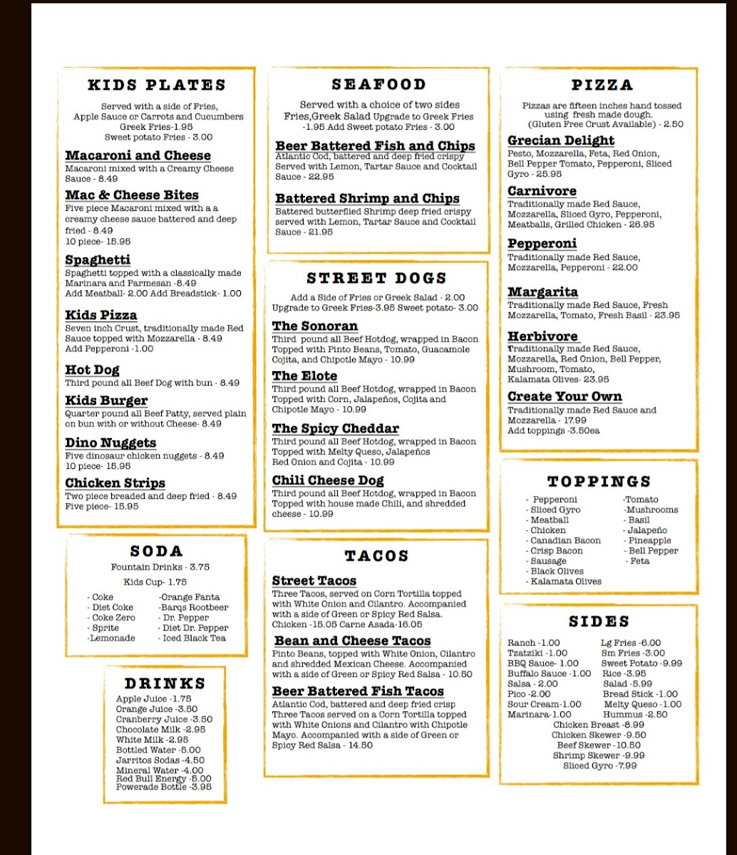 Pangaea Dinosaur Grill menu board