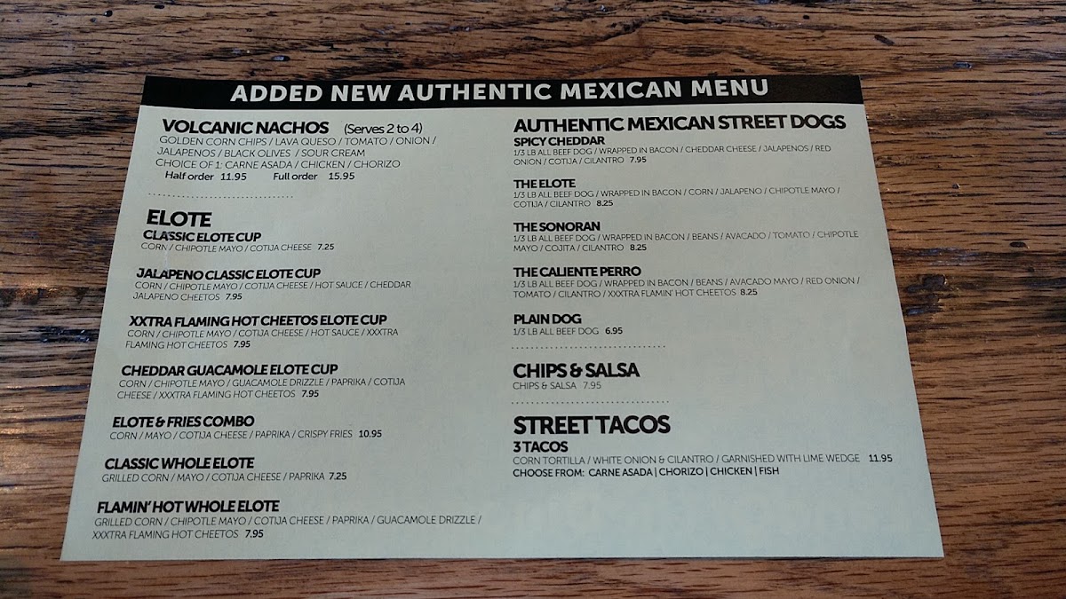 Pangaea Dinosaur Grill menu board