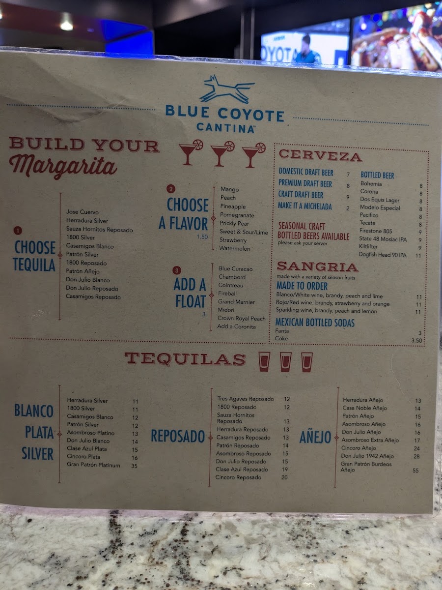 Blue Coyote Cantina menu board