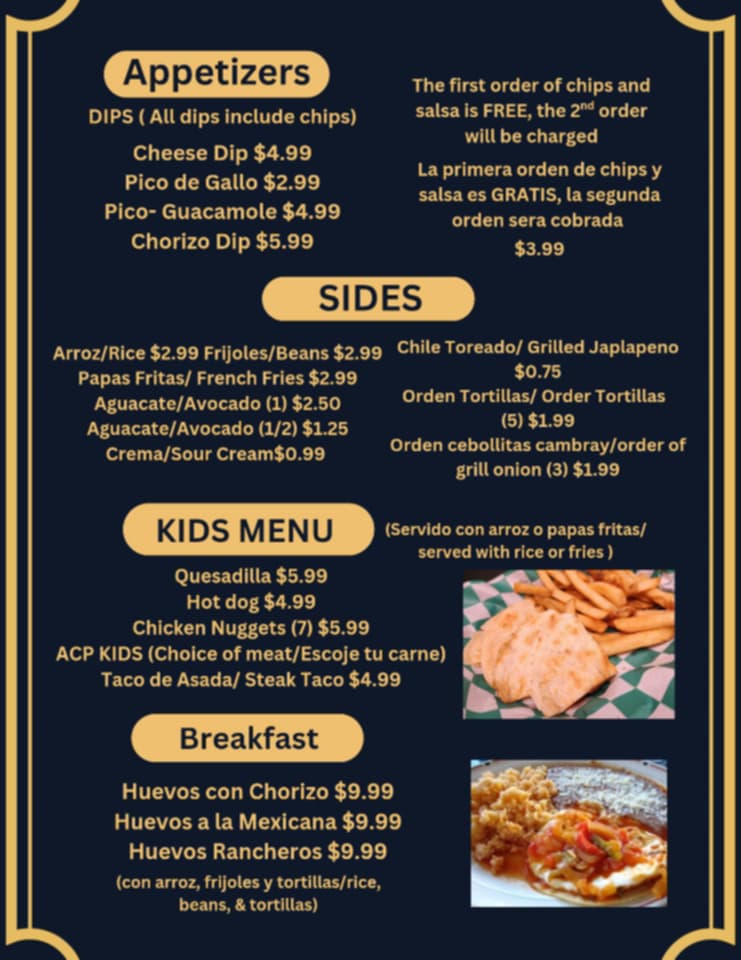 Taqueria el primo menu board