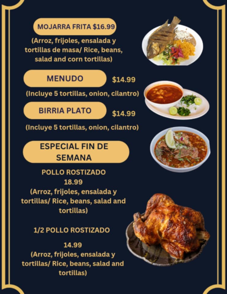 Taqueria el primo menu board