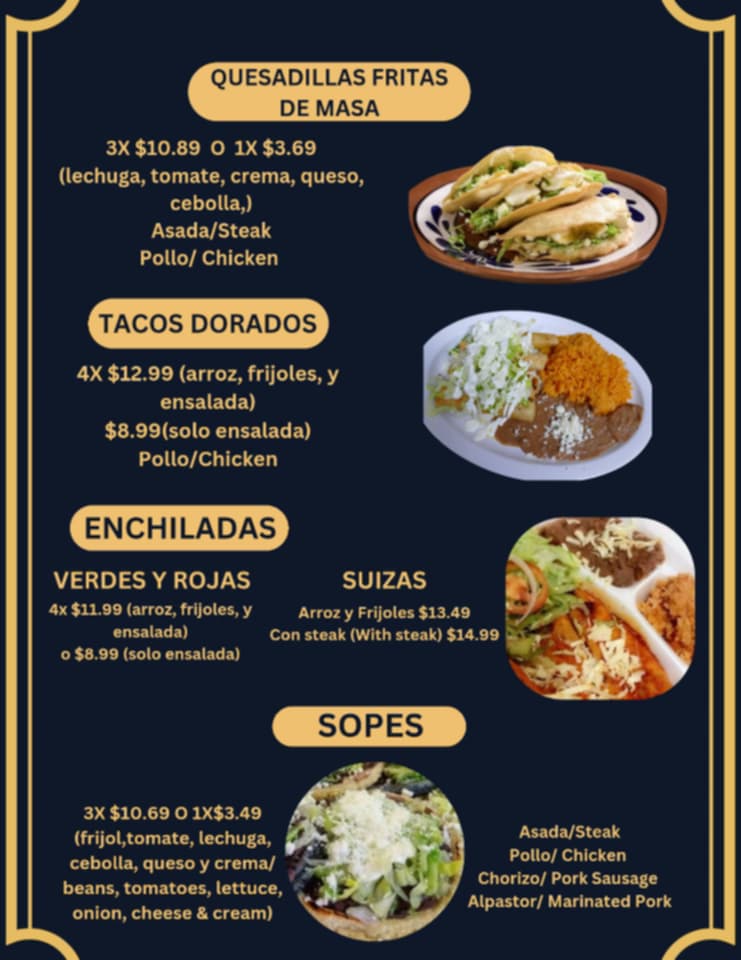 Taqueria el primo menu board