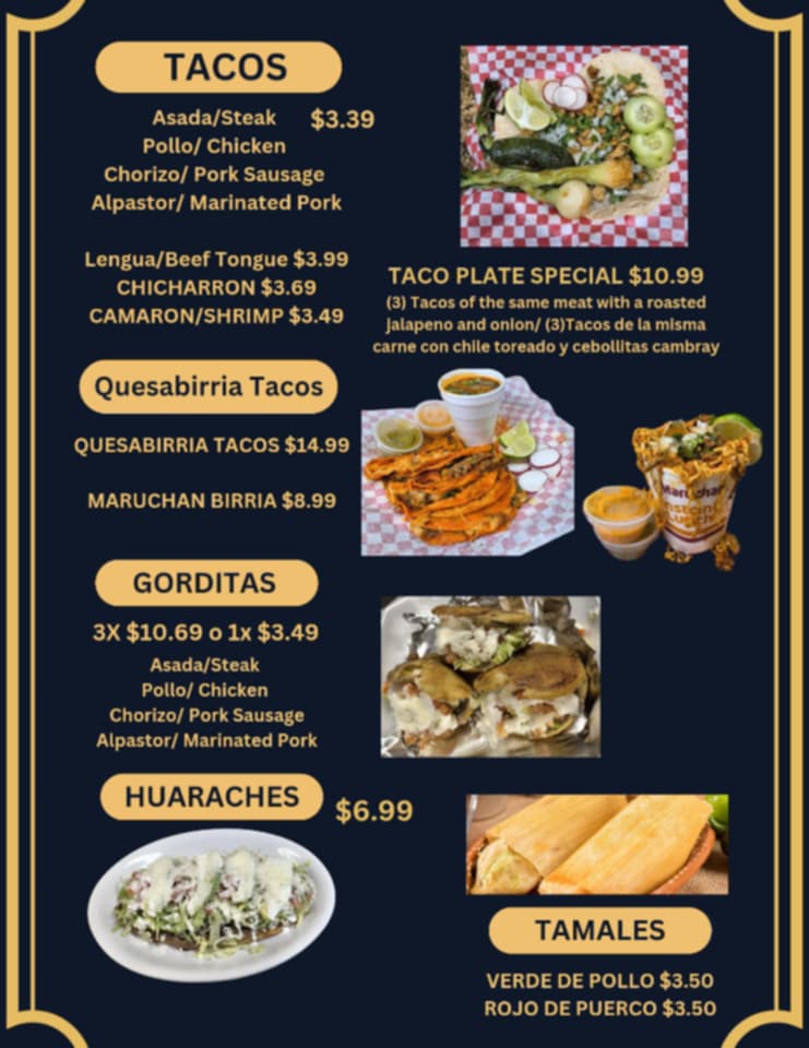 Taqueria el primo menu board