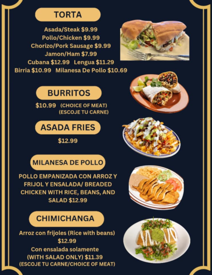 Taqueria el primo menu board