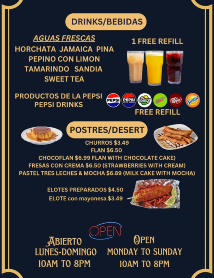 Taqueria el primo menu board