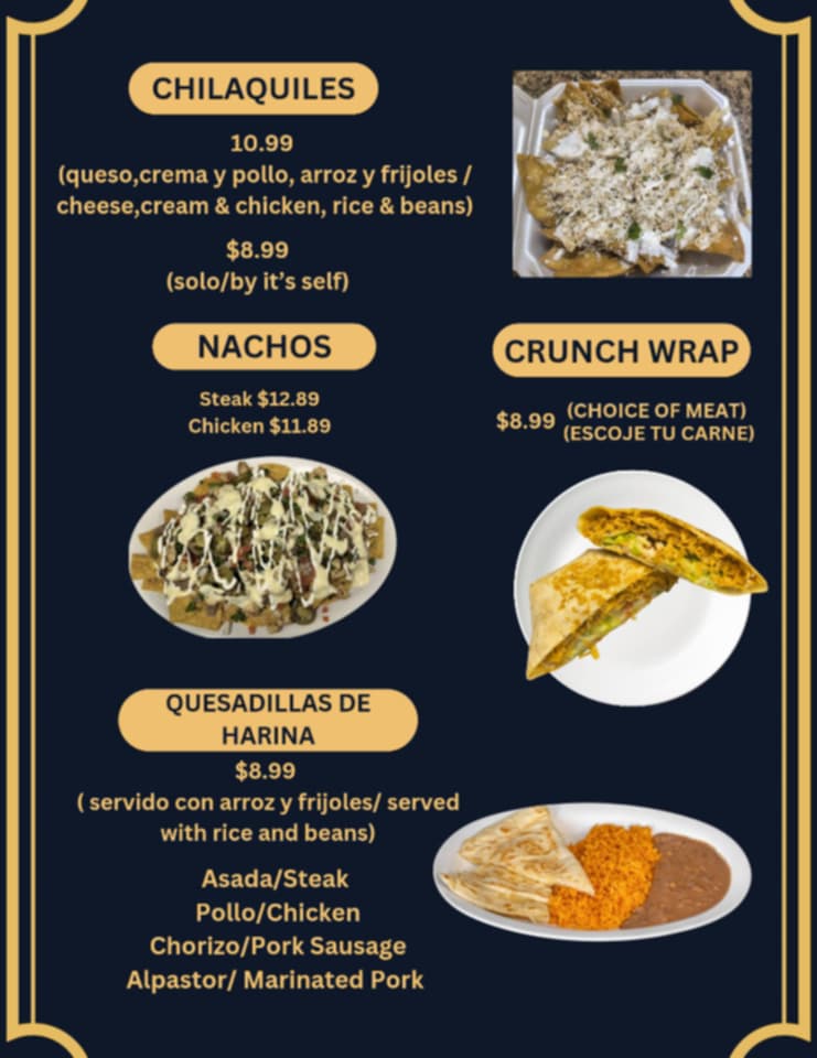 Taqueria el primo menu board