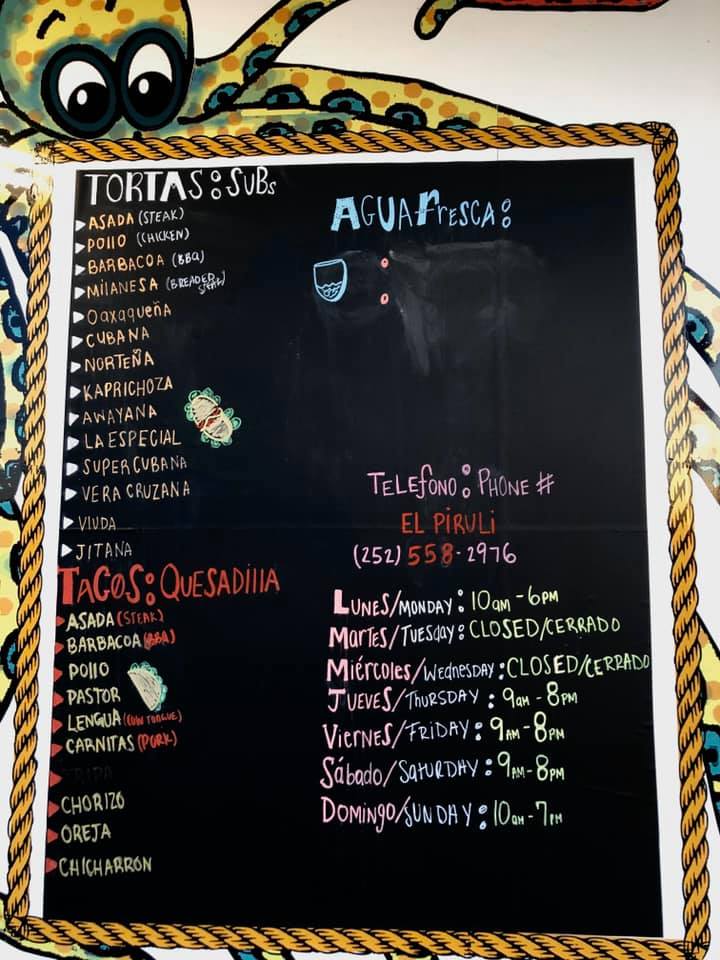 El Piruli menu board