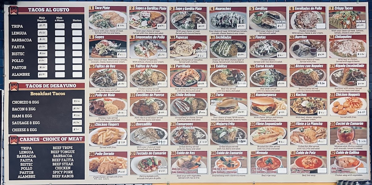 Taqueria El Paso (Antique Crazy Tacos) menu board