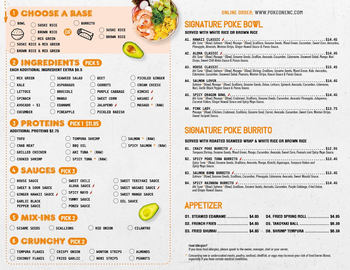 Poke one menu board