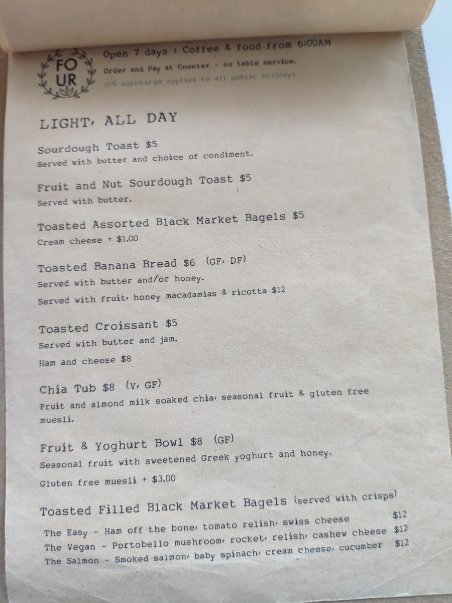Four Espresso menu board