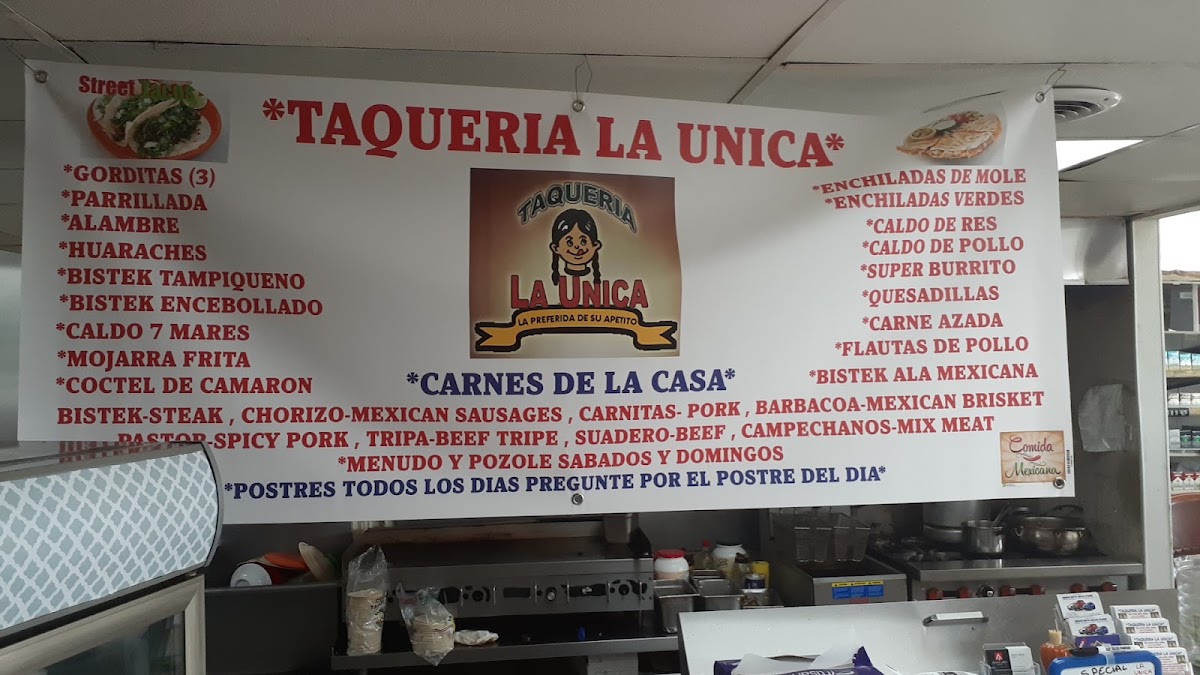 Taqueria la Unica menu board