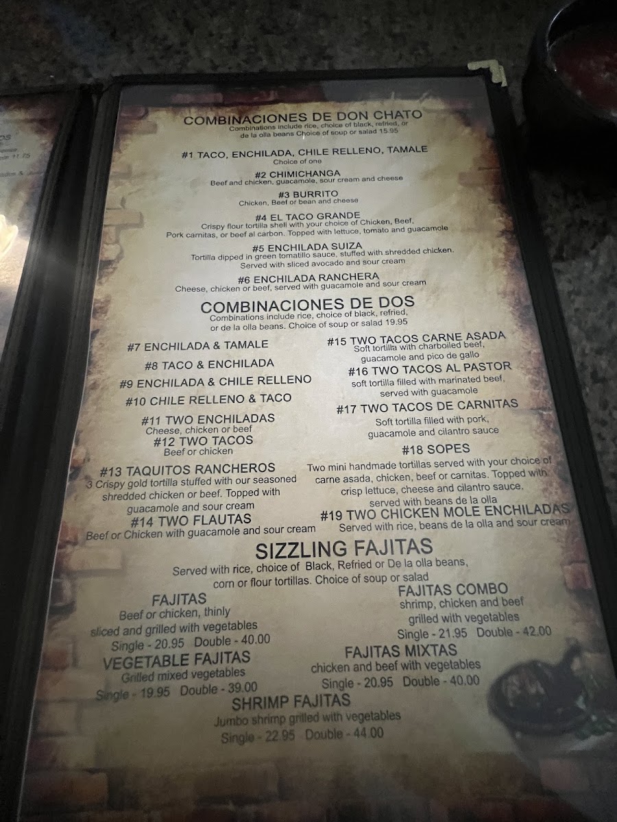 Don Chato Mexican Restaurant menu board