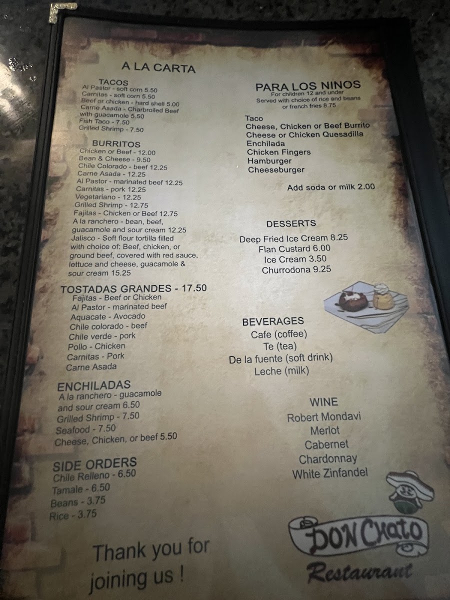 Don Chato Mexican Restaurant menu board