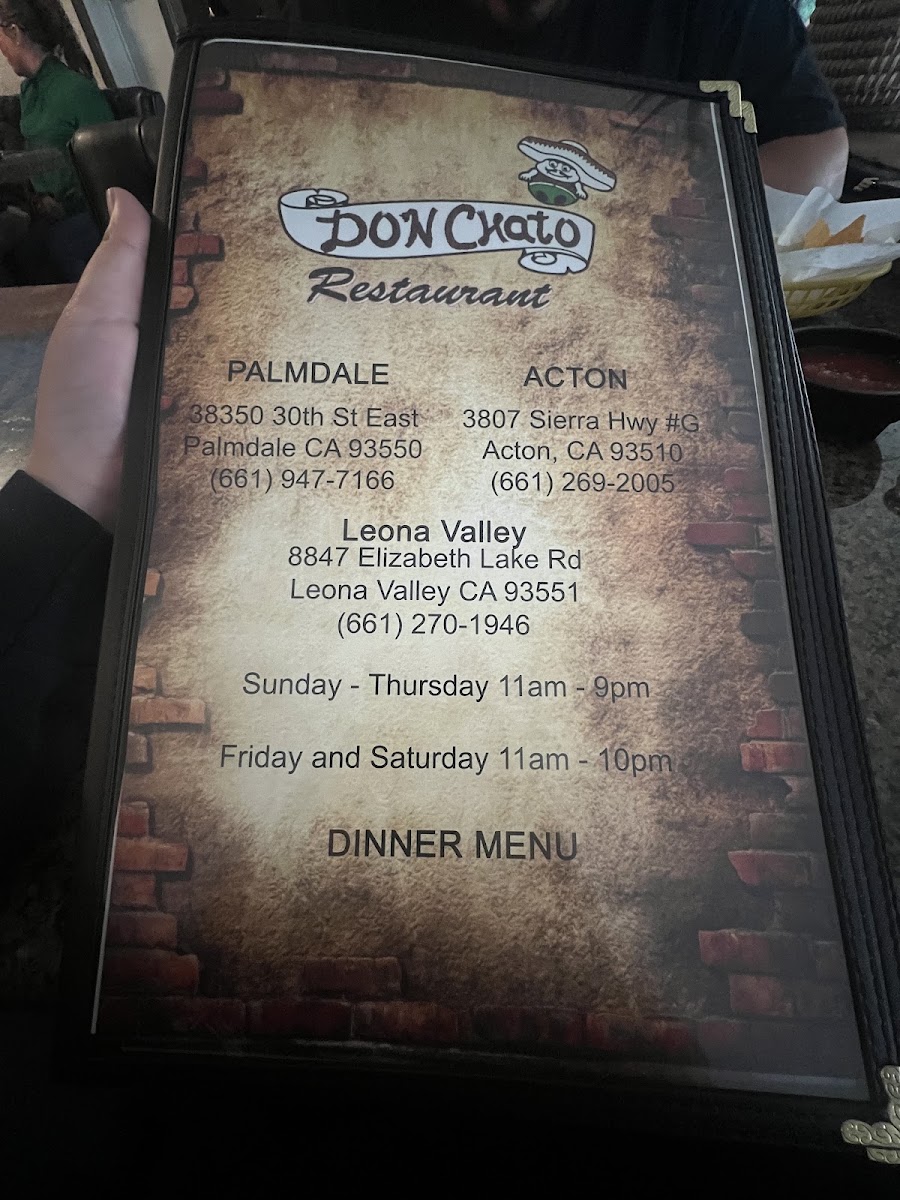 Don Chato Mexican Restaurant menu board