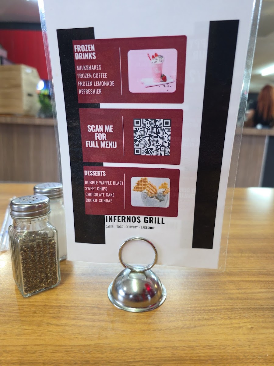 Infernos Grill menu board