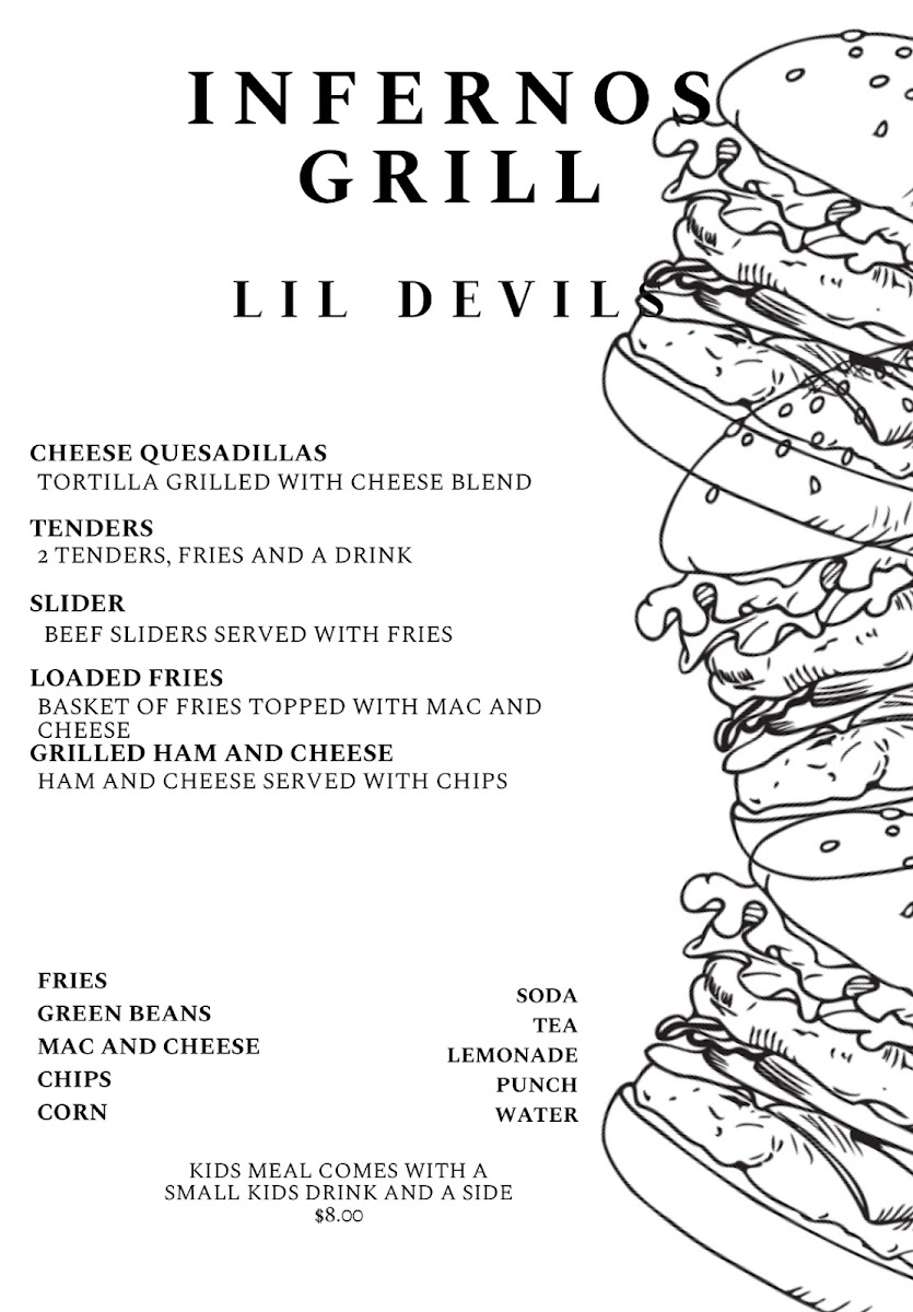 Infernos Grill menu board