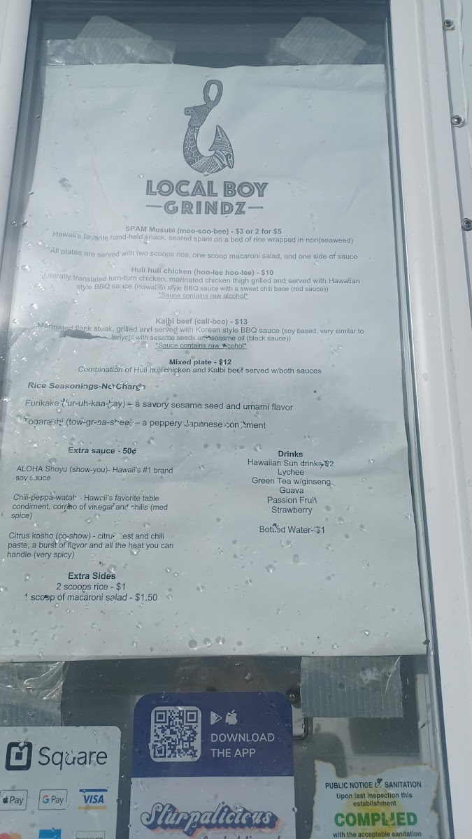 Local Boy Grindz menu board